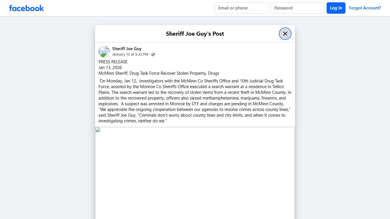 Sheriff Joe Guy - PRESS RELEASE Jan 13, 2026 McMinn... Facebook